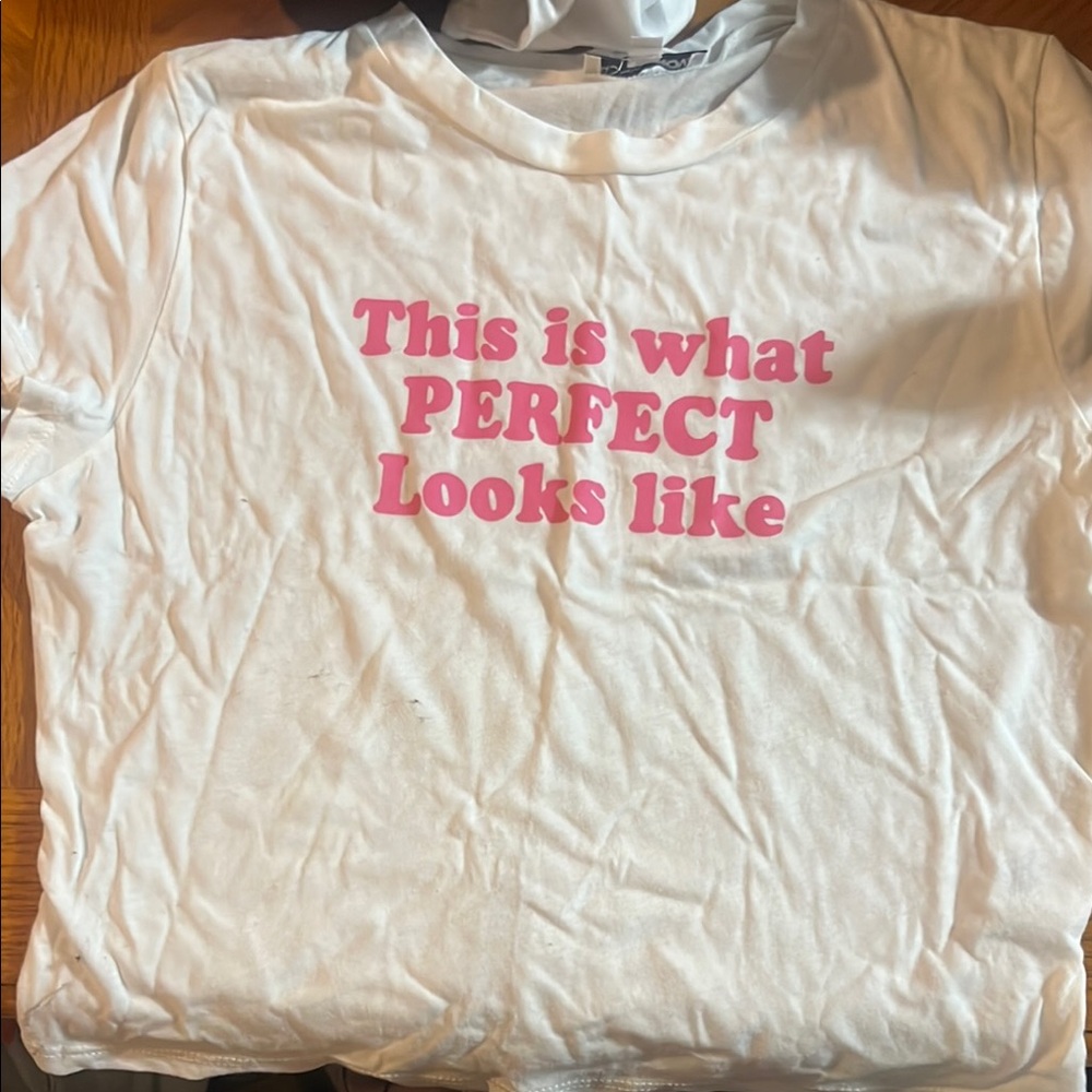 White T-Shirt with Pink Text